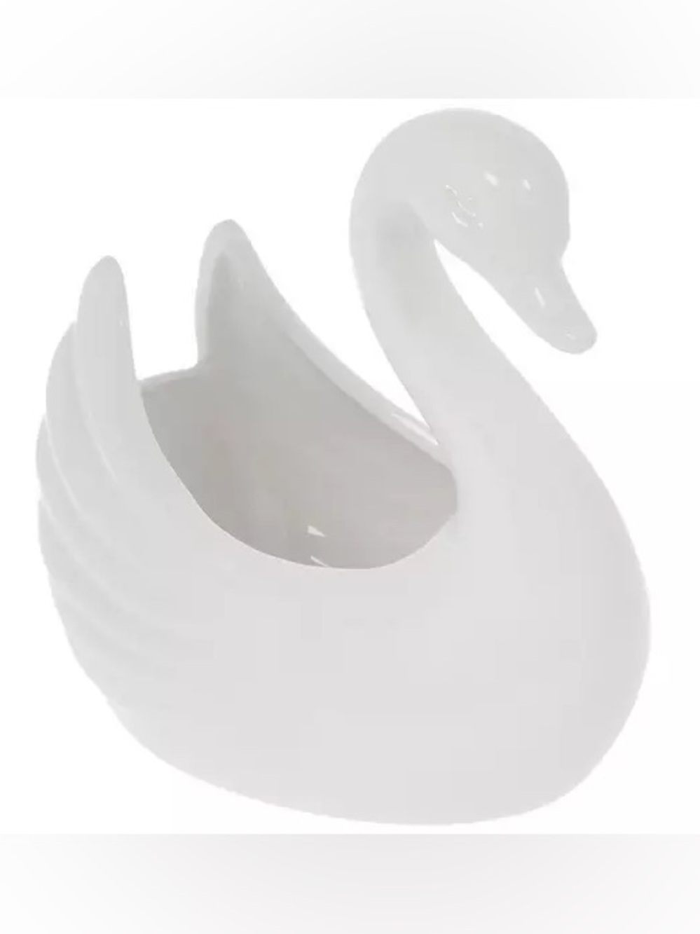 (2) White Ceramic Swan Flower Pot